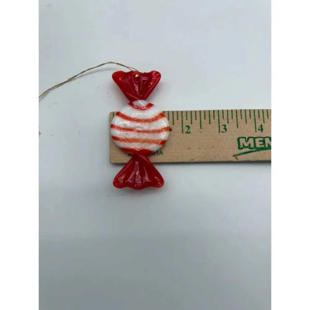 festive red and white glass wrapped candy, ornaments